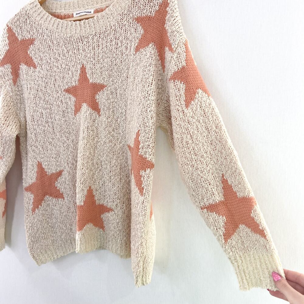 Boutique Women's Star Knit Pullover Sweater Cream Orange size Small - Picture 4 of 7